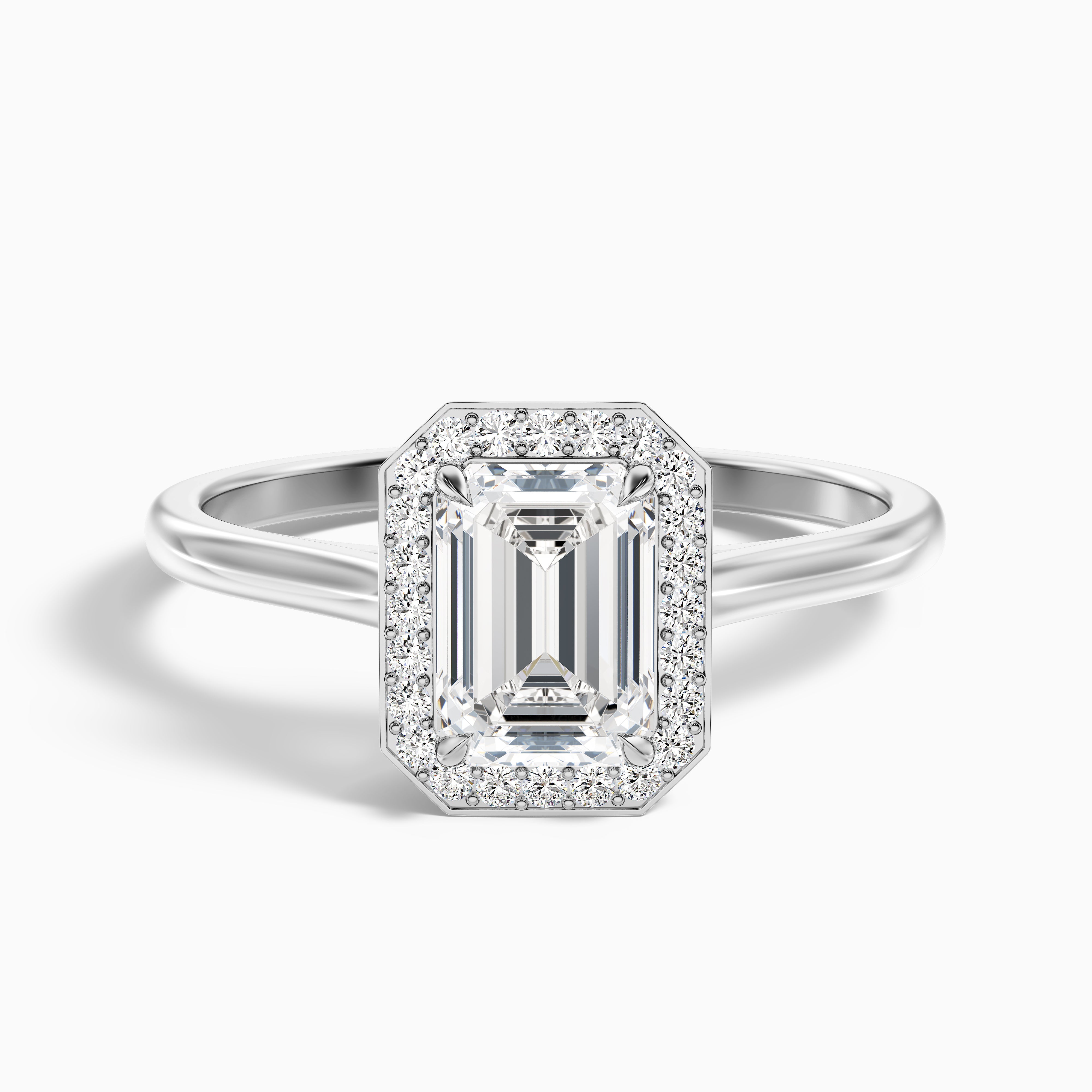 Ila 3 Carat Emerald Cut Halo Lab Grown Engagement Ring in 14k White Gold