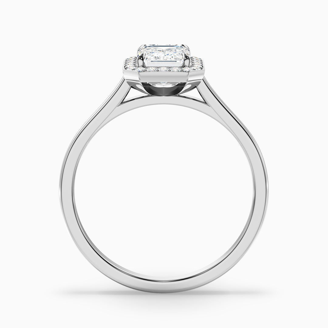 Ila 4 Carat Emerald Cut Halo Lab Grown Engagement Ring in 14k Rose Gold - Side View