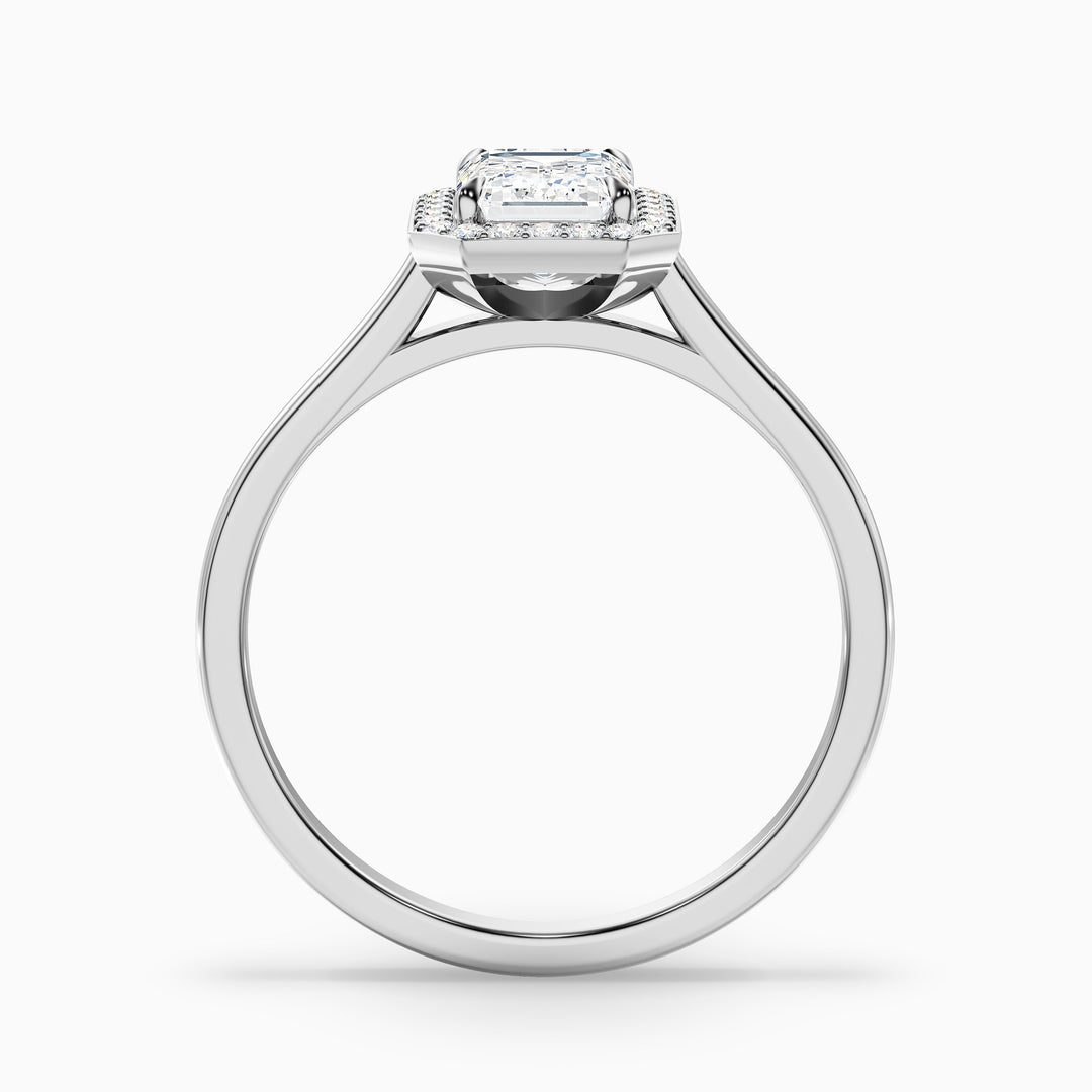 Ila 2.5 Carat Emerald Cut Halo Lab Grown Engagement Ring in 18k White Gold - Side View