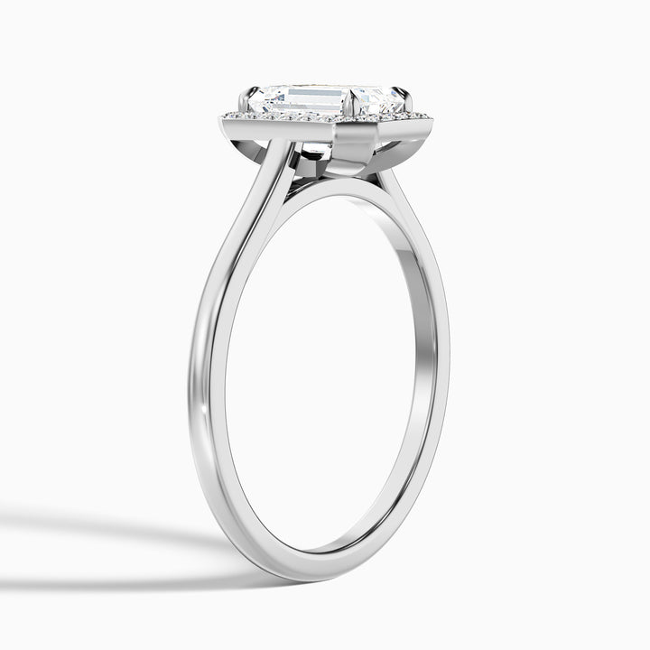 Lara 3.5 Carat Emerald Cut Halo Moissanite Diamond Ring - Detail View