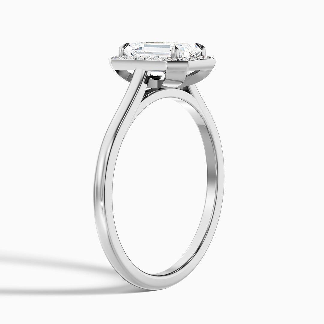 Ila 4 Carat Emerald Cut Halo Lab Grown Engagement Ring in 14k Rose Gold - Detail View