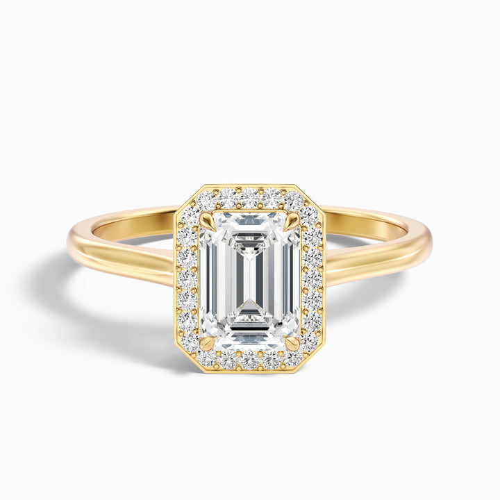 Ila 1 Carat Emerald Cut Halo Lab Grown Engagement Ring in 18k Yellow Gold - Front View