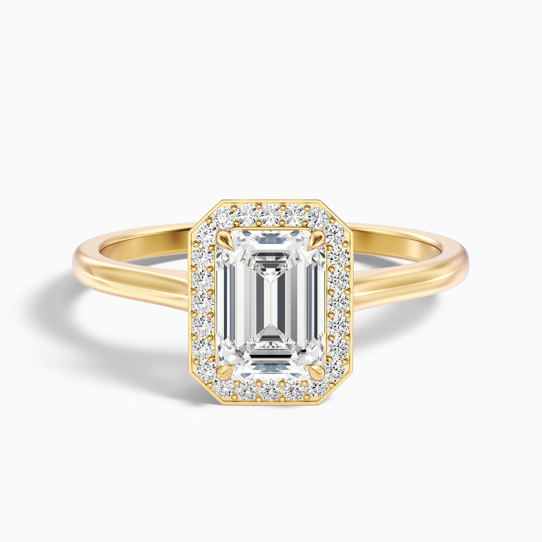 Lara 4.5 Carat Emerald Cut Halo Moissanite Diamond Ring - Front View