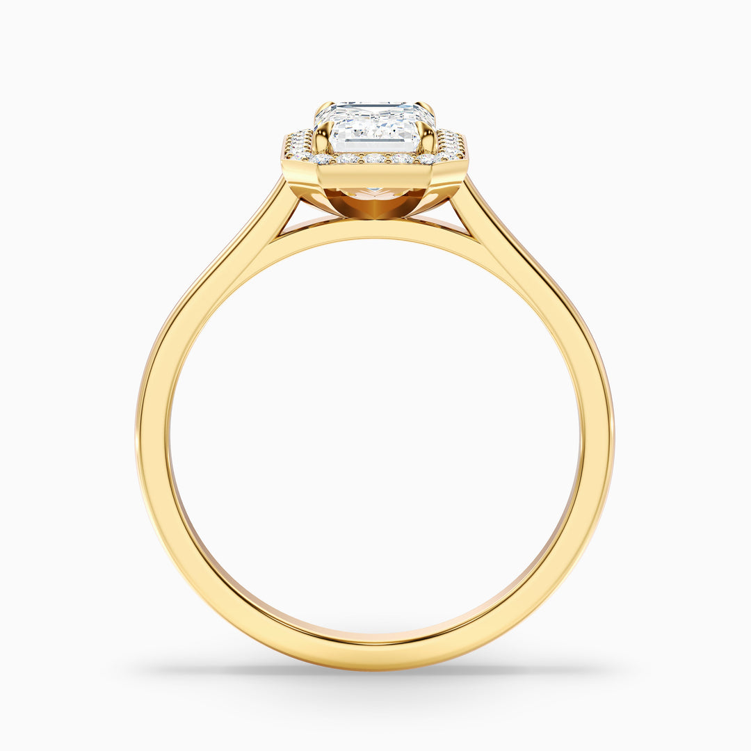 Ila 1 Carat Emerald Cut Halo Lab Grown Engagement Ring in 14k Rose Gold - Side View