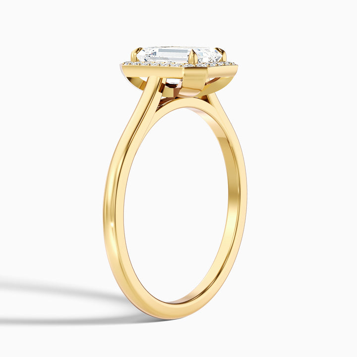Ila 4 Carat Emerald Cut Halo Lab Grown Engagement Ring in 14k Rose Gold - Detail View