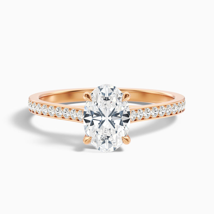 Sky 5 Carat Oval Cut Side Stone Pave Lab Grown Engagement Ring in 10k Rose Gold - Front View