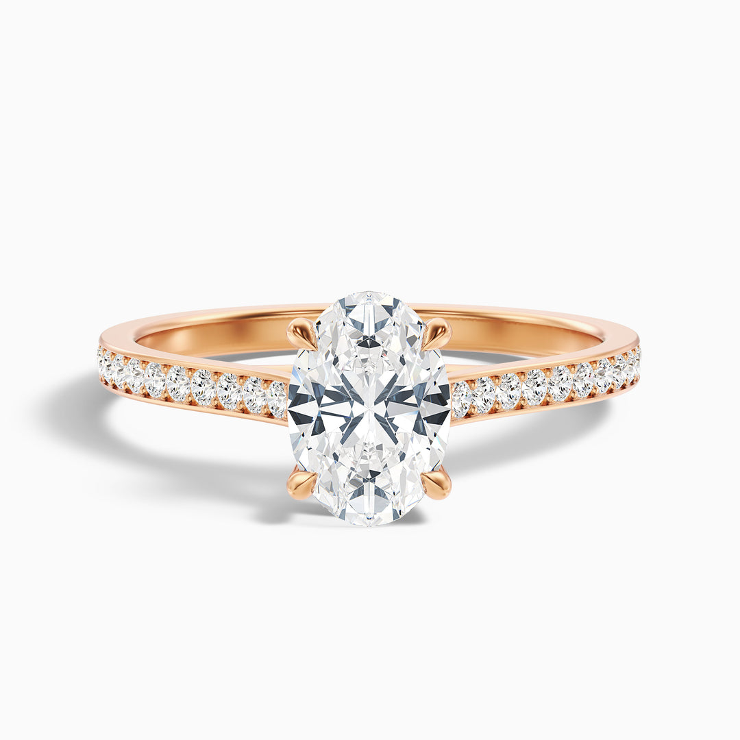 Sky 3 Carat Oval Cut Side Stone Pave Lab Grown Engagement Ring in 18k Rose Gold - Front View