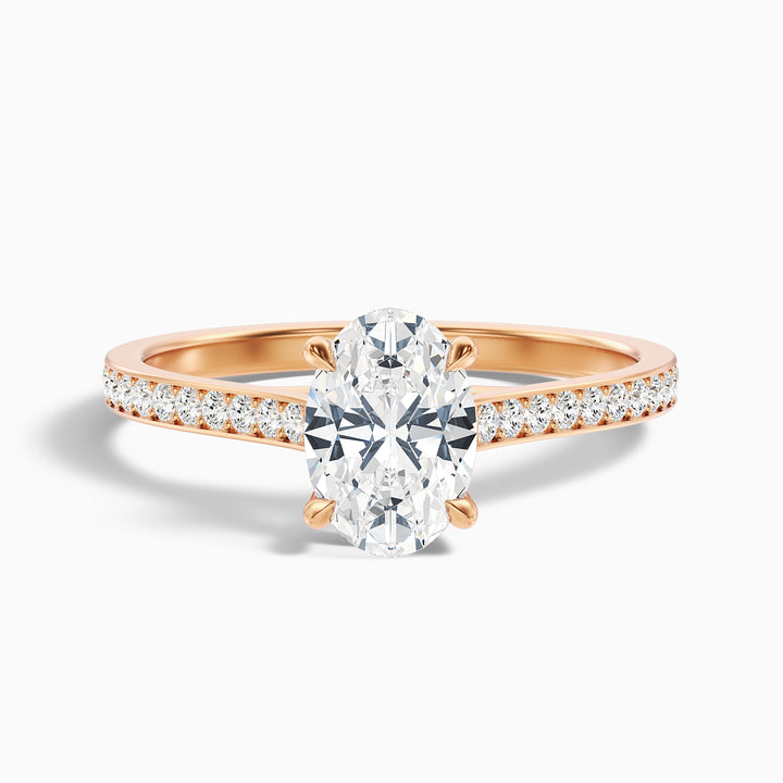 Sky 3 Carat Oval Cut Side Stone Pave Lab Grown Engagement Ring in 14k Yellow Gold