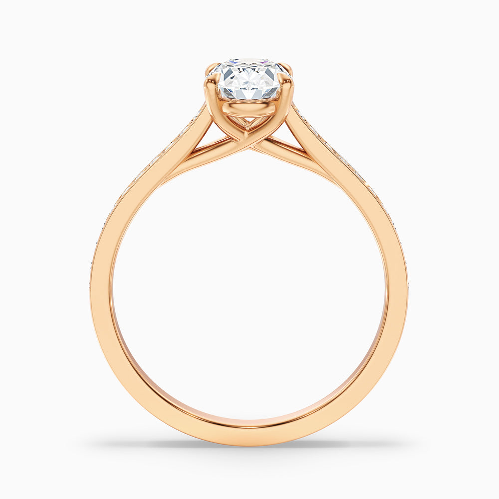 Sky 4 Carat Oval Cut Side Stone Pave Lab Grown Engagement Ring in 14k Rose Gold - Side View