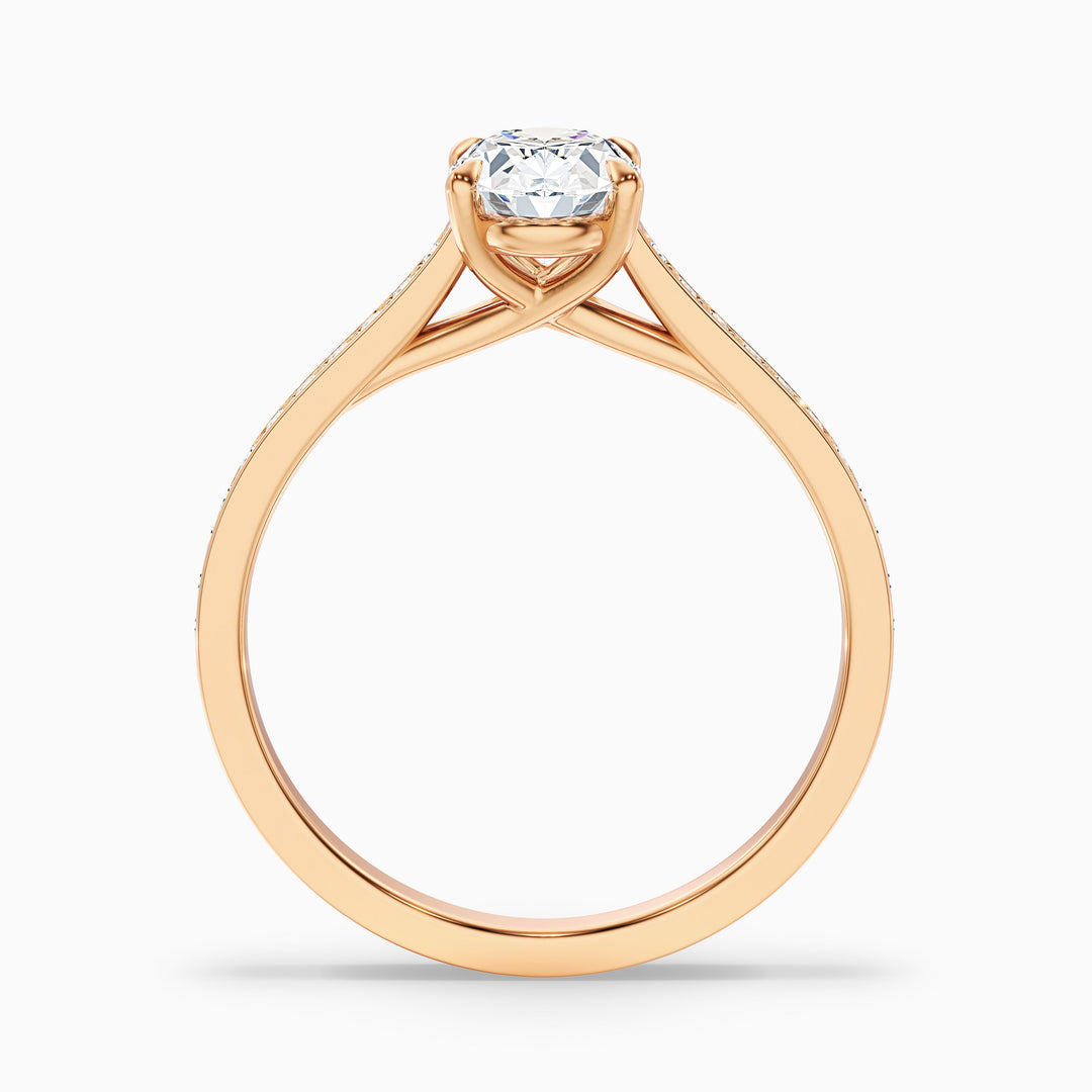 Sky 4 Carat Oval Cut Side Stone Pave Lab Grown Engagement Ring in 14k Rose Gold - Side View