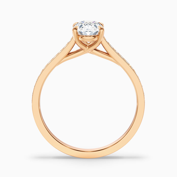 Sky 4 Carat Oval Cut Side Stone Pave Lab Grown Engagement Ring in 14k Rose Gold - Side View