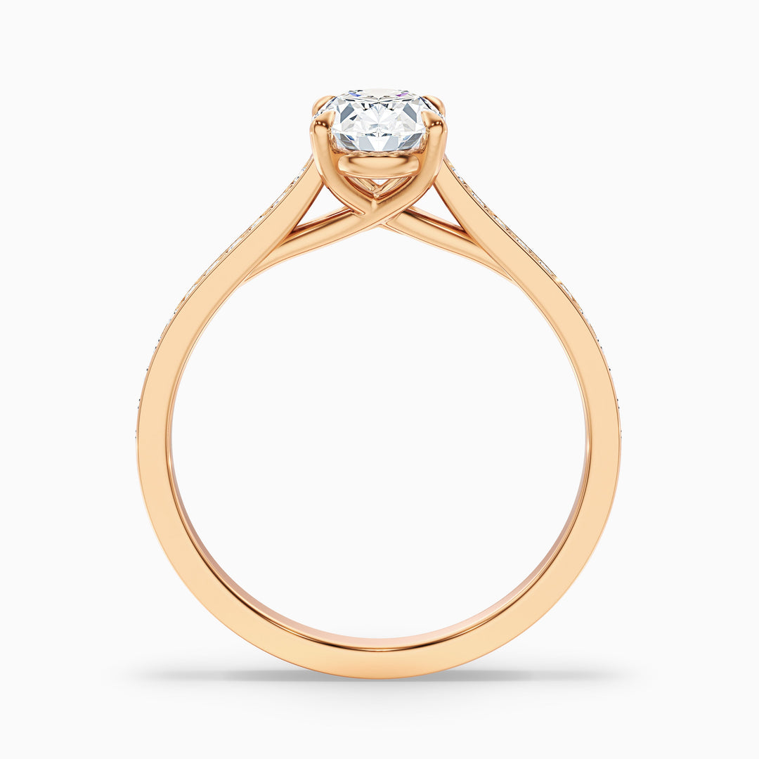 Sky 3 Carat Oval Cut Side Stone Pave Lab Grown Engagement Ring in 14k Yellow Gold