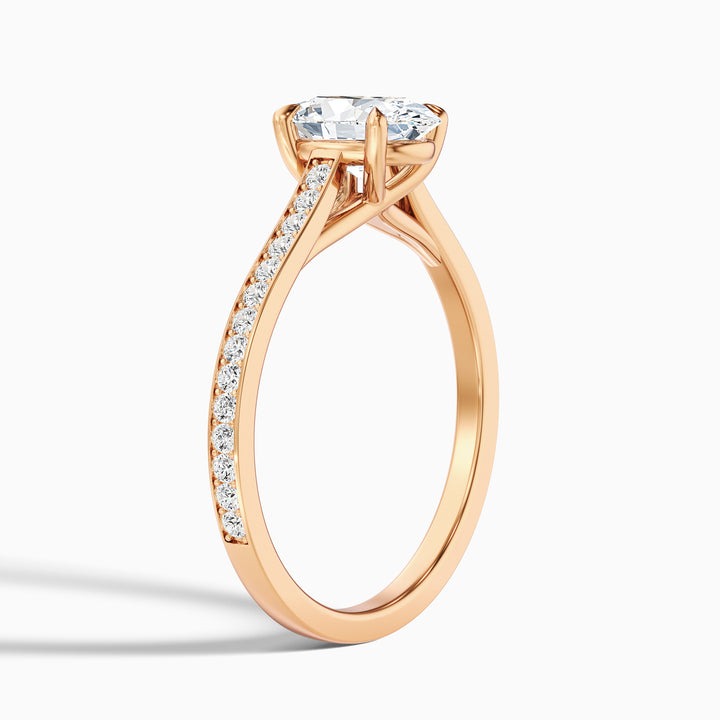 Sky 1 Carat Oval Cut Side Stone Pave Lab Grown Engagement Ring in 10k Rose Gold - Detail View