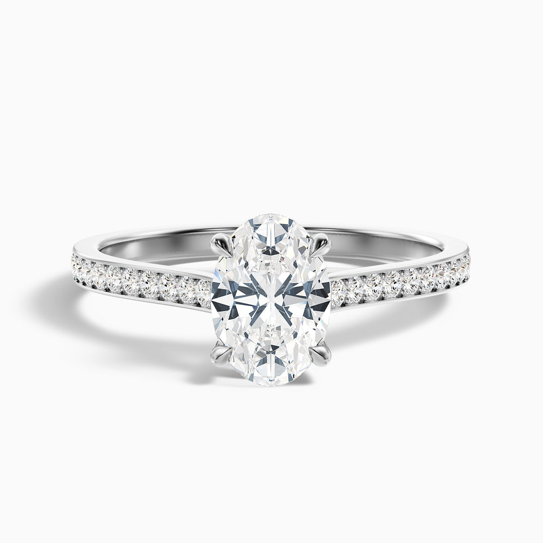 Sky 3 Carat Oval Cut Side Stone Pave Lab Grown Engagement Ring in 14k Yellow Gold