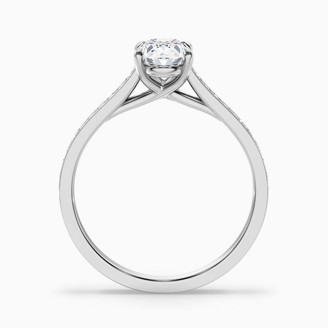 Sky 2.5 Carat Oval Cut Side Stone Pave Lab Grown Engagement Ring in 10k White Gold - Side View