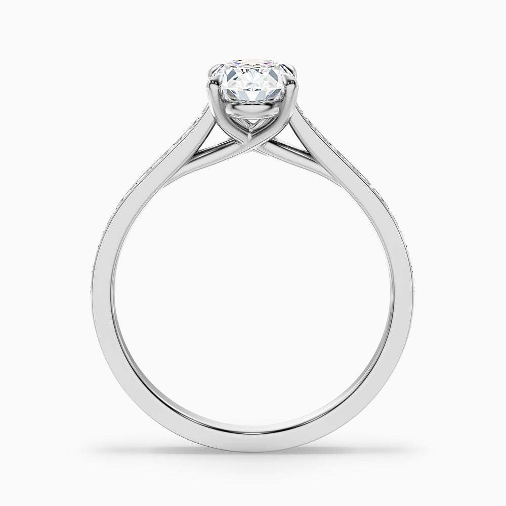 Sky 1.5 Carat Oval Cut Side Stone Pave Lab Grown Engagement Ring in Platinum - Side View