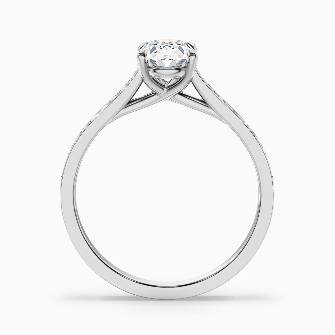 Sky 3 Carat Oval Cut Side Stone Pave Lab Grown Engagement Ring in 14k Yellow Gold