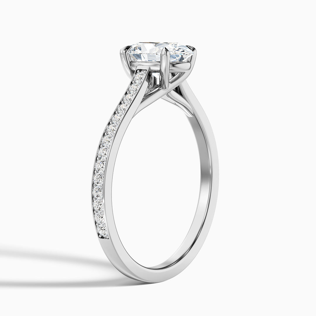 Sky 2.5 Carat Oval Cut Side Stone Pave Lab Grown Engagement Ring in 14k White Gold - Detail View