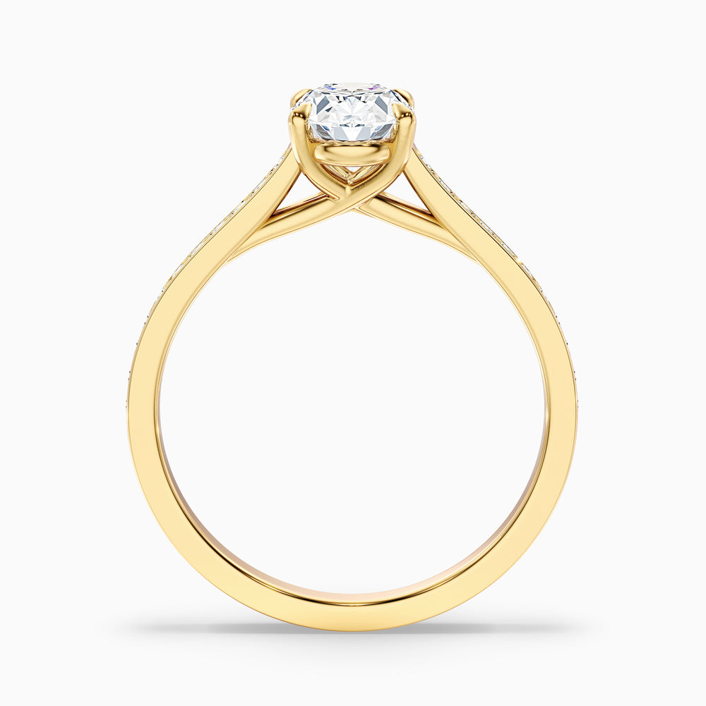 Sky 2.5 Carat Oval Cut Side Stone Pave Lab Grown Engagement Ring in 10k Yellow Gold - Side View