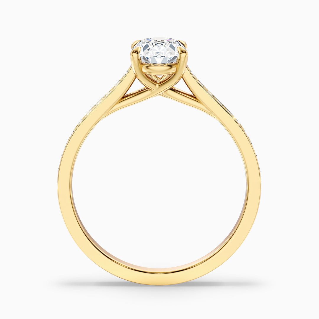 sky 3 carat oval cut solitaire pave lab grown engagement ring in 14k yellow gold - Side View