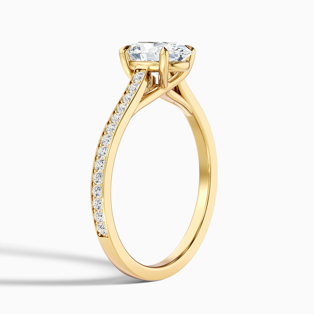 sky 3 carat oval cut solitaire pave lab grown engagement ring in 14k yellow gold - Detail View