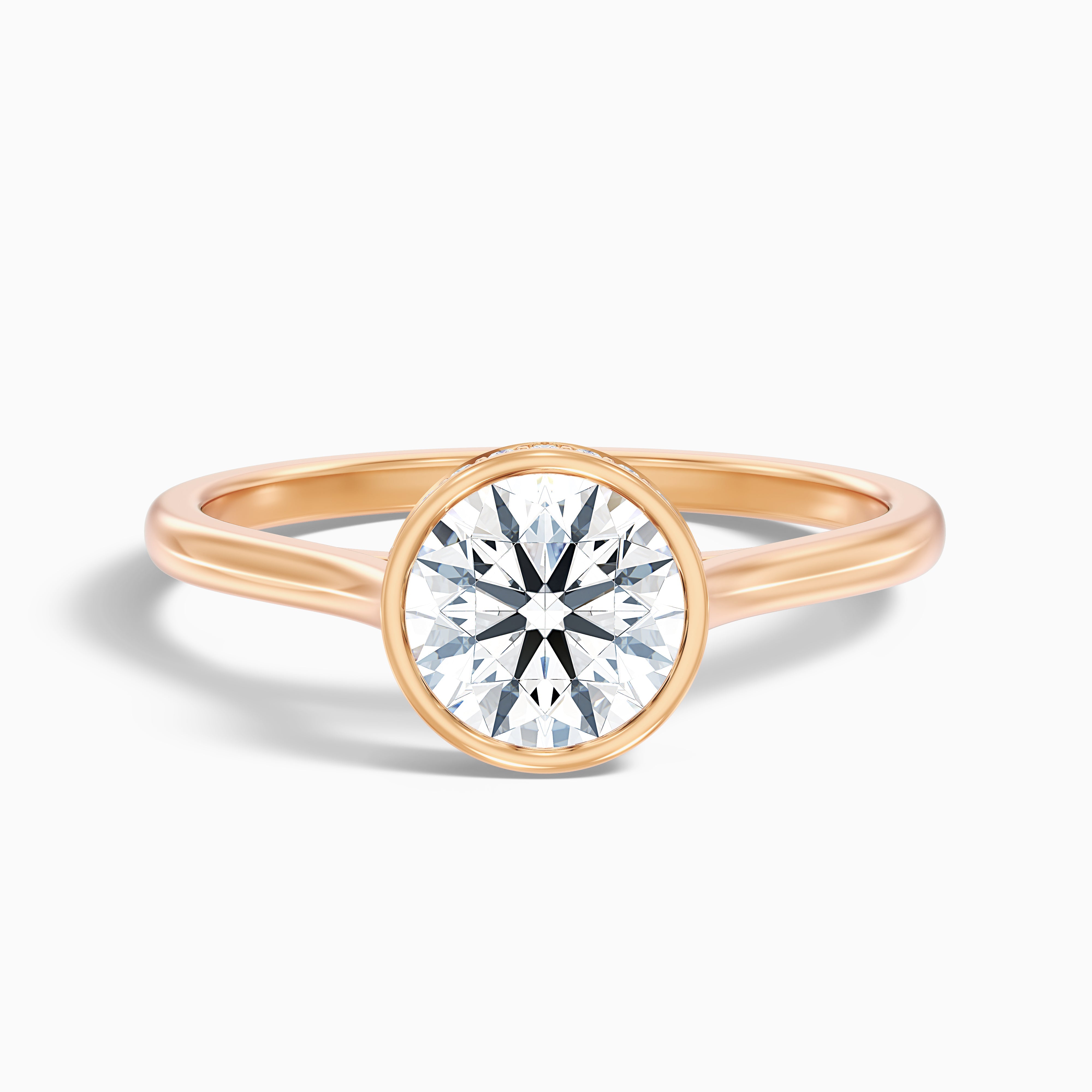 Angel 3 Carat Round Bezel Set Moissanite Diamond Ring with Hidden Halo in 10k Rose Gold