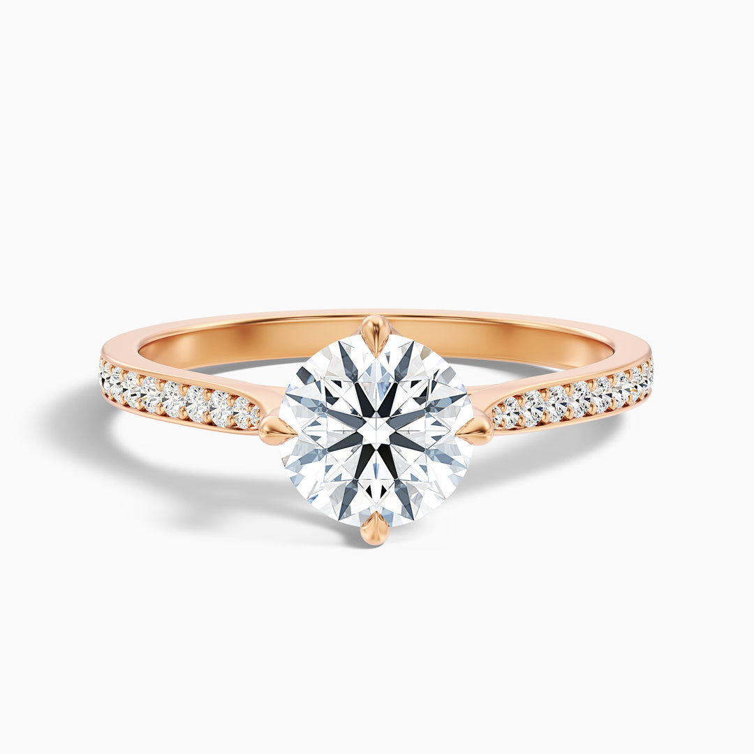 Anna 3 Carat Round Side Stone Pave Lab Grown Engagement Ring in 10k Rose Gold - Front View