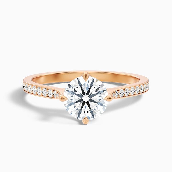 Anna 4 Carat Round Side Stone Pave Lab Grown Engagement Ring in 14k Rose Gold - Front View