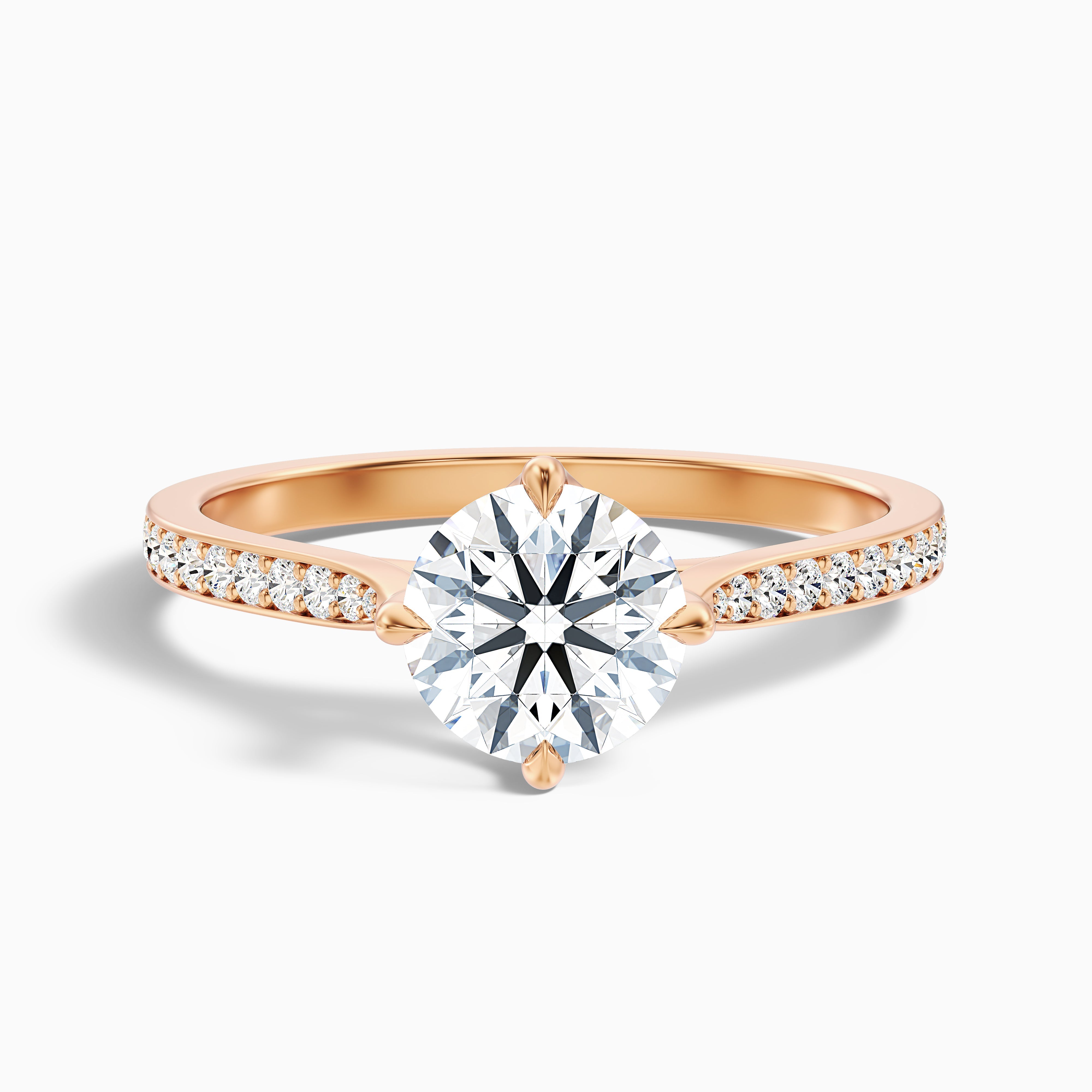Alexa 2 Carat Round Side Stone Pave Moissanite Diamond Ring in 14k Rose Gold