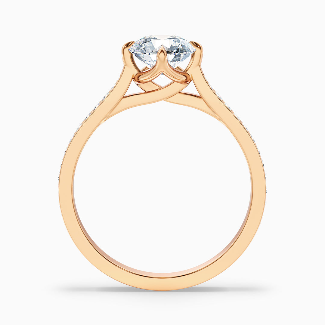 Anna 4 Carat Round Side Stone Pave Lab Grown Engagement Ring in 10k Yellow Gold - Side View