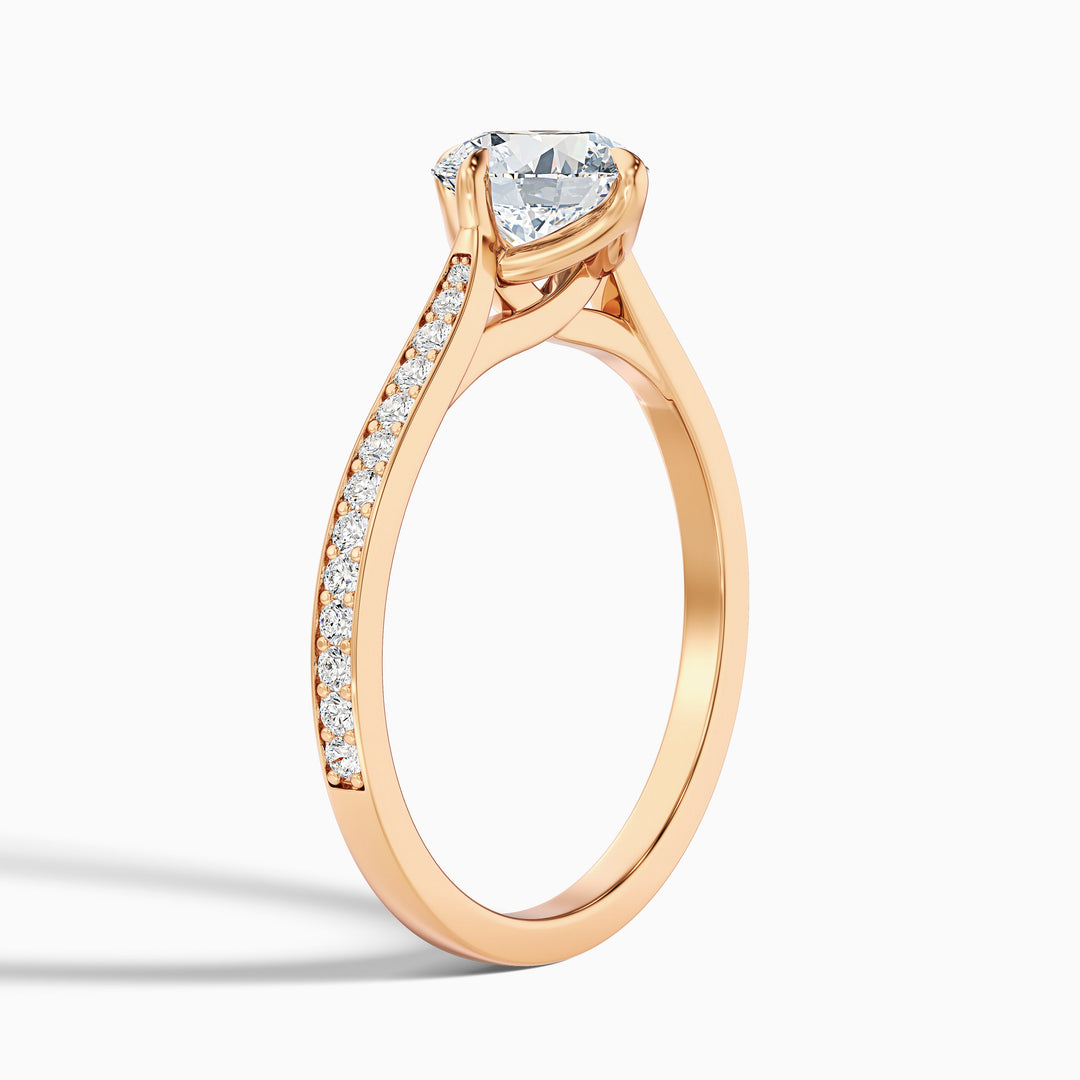 Anna 4 Carat Round Side Stone Pave Lab Grown Engagement Ring in 10k Rose Gold - Detail View