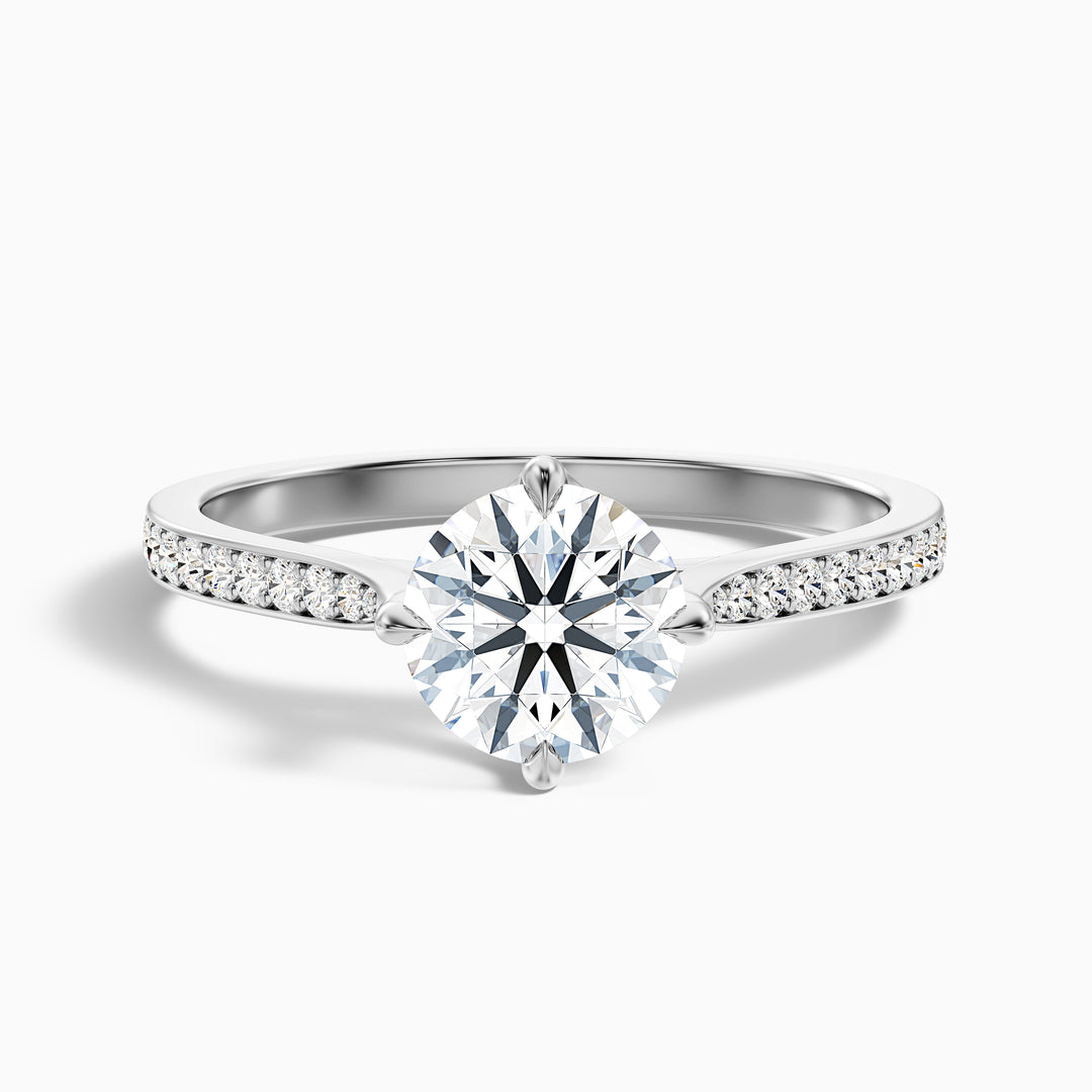 Alexa 1 Carat Round Side Stone Pave Moissanite Diamond Ring - Front View