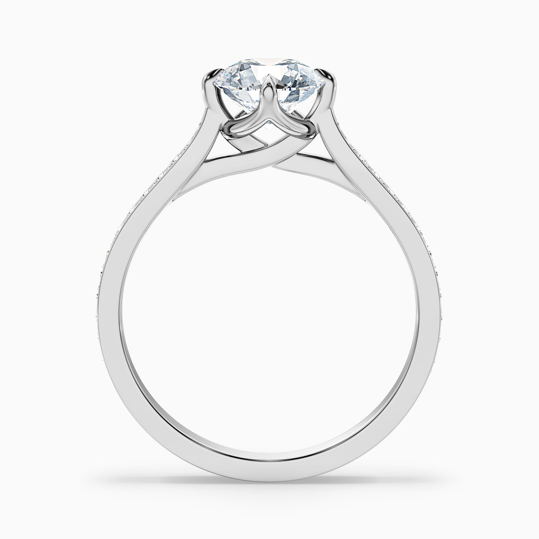 Anna 1 Carat Round Side Stone Pave Lab Grown Engagement Ring in 10k White Gold - Side View