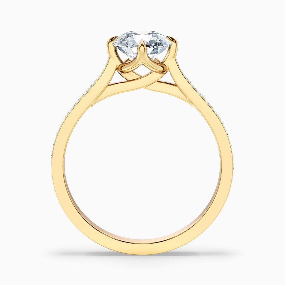 Anna 1 Carat Round Side Stone Pave Lab Grown Engagement Ring in 14k Yellow Gold - Side View