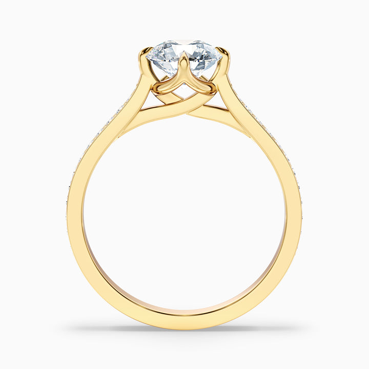 Anna 2 Carat Round Side Stone Pave Lab Grown Engagement Ring in 14k Yellow Gold - Side View