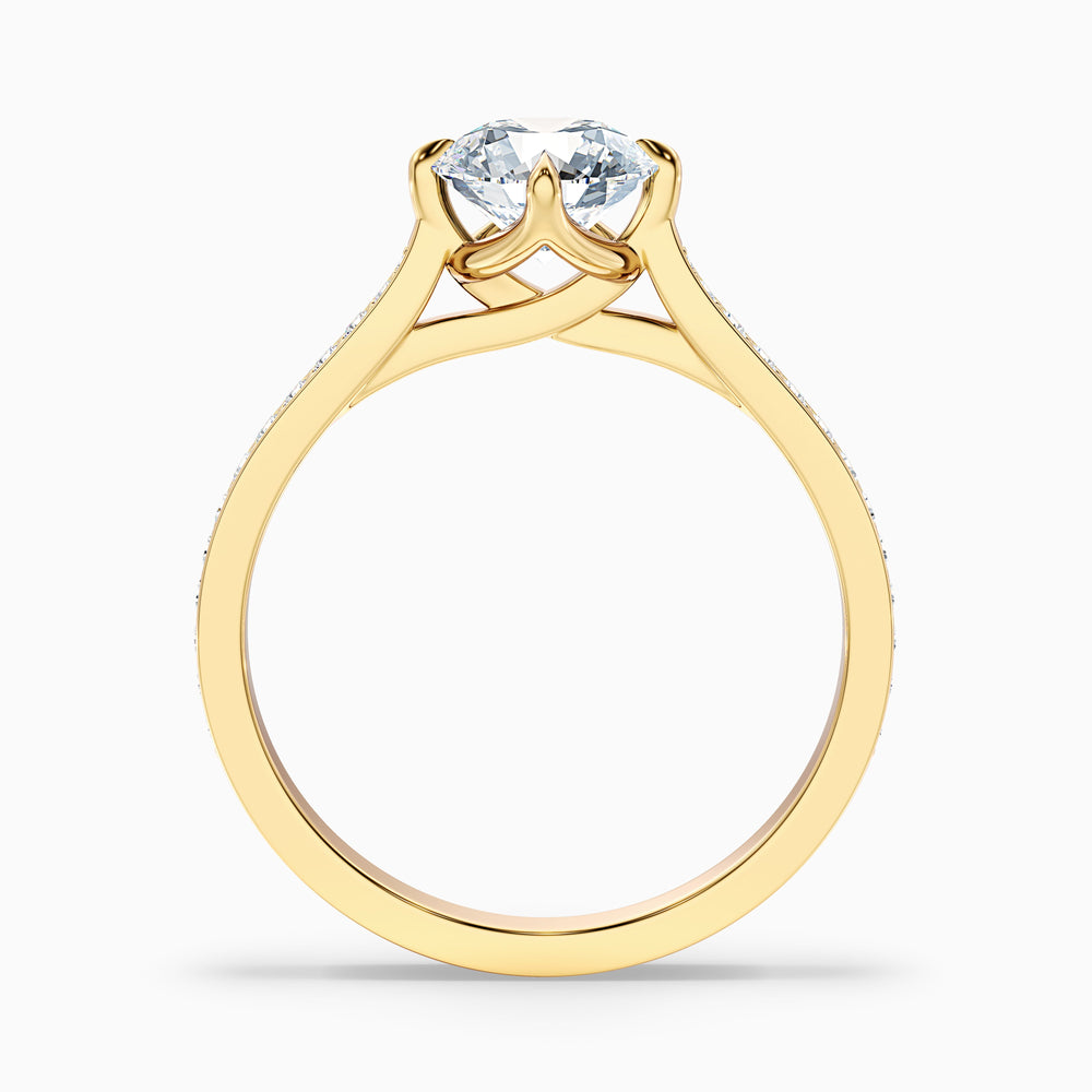 Anna 3 Carat Round Side Stone Pave Lab Grown Engagement Ring in 18k Yellow Gold - Side View