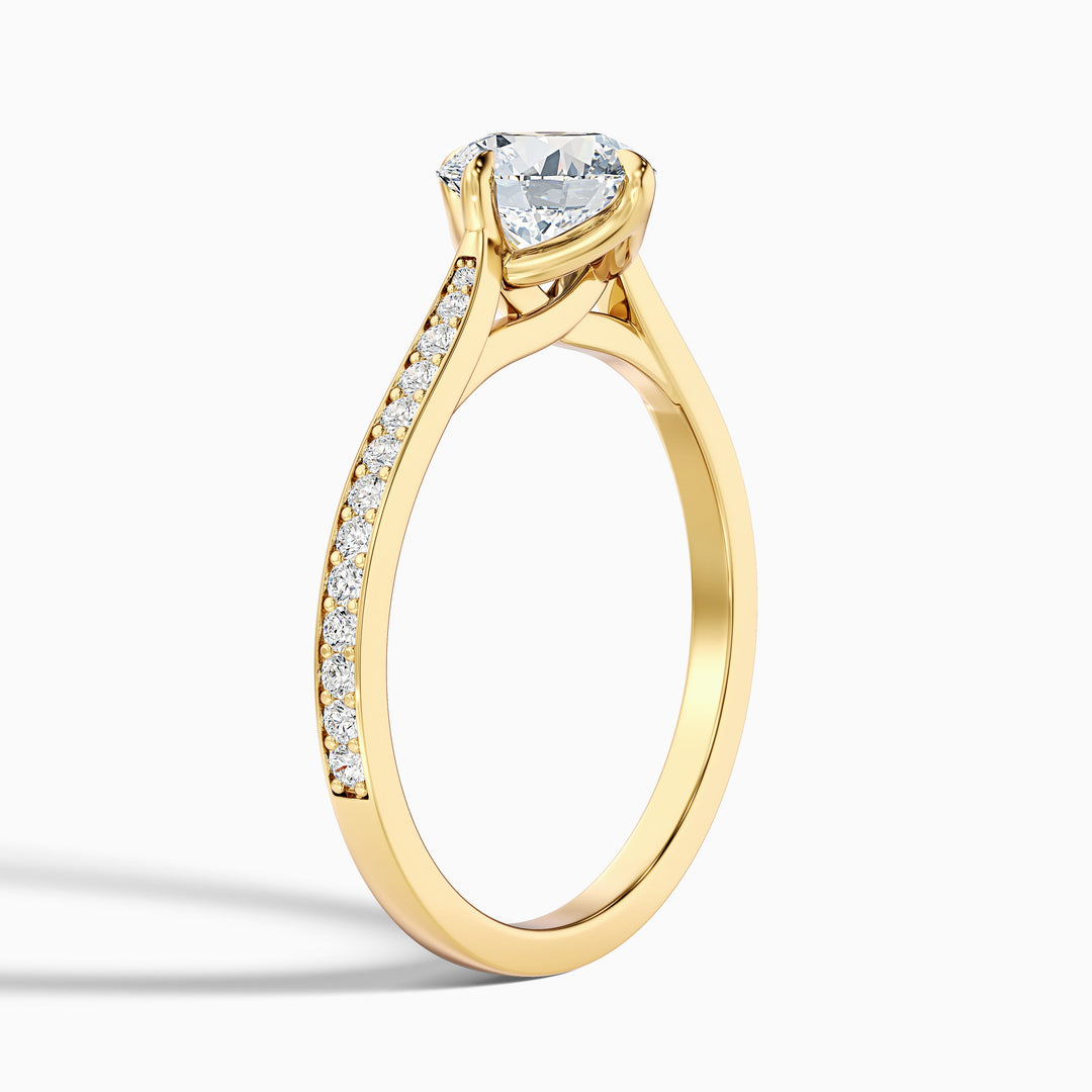 Anna 1 Carat Round Side Stone Pave Lab Grown Engagement Ring in 18k Yellow Gold - Detail View