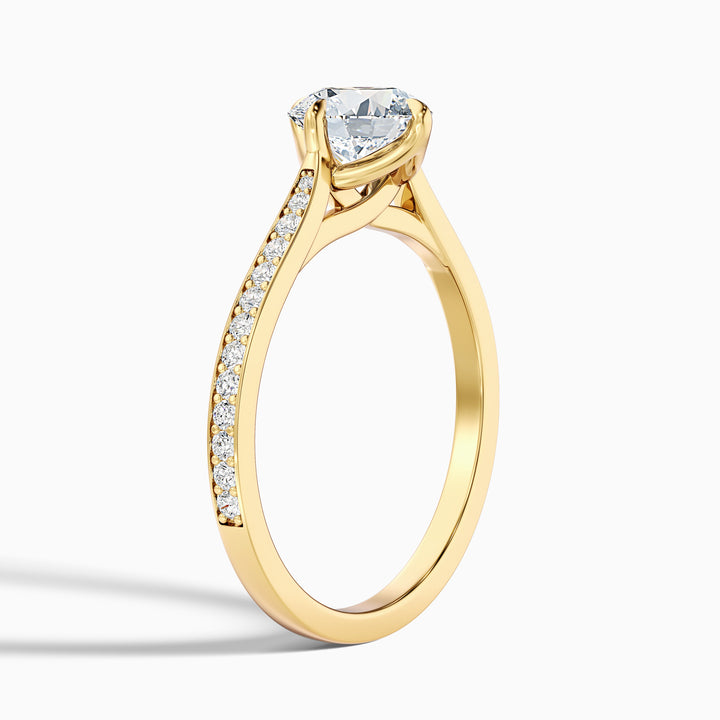 Anna 1 Carat Round Side Stone Pave Lab Grown Engagement Ring in 18k Yellow Gold - Detail View