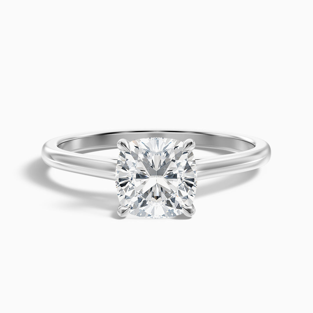 Joa 3 Carat Cushion Cut Solitaire Lab Grown Engagement Ring in Platinum - Front View