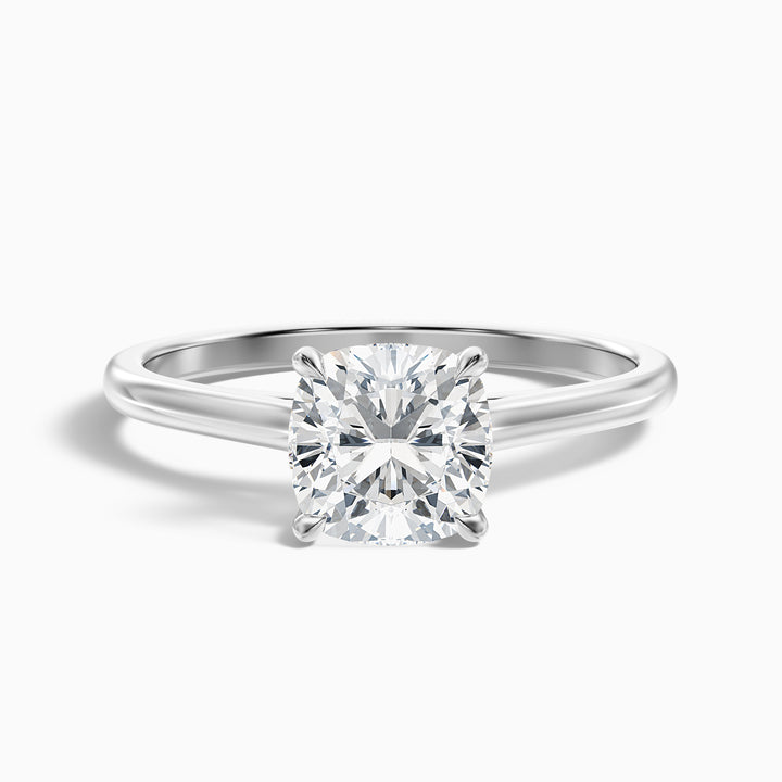 Joa 4 Carat Cushion Cut Solitaire Lab Grown Engagement Ring in 10k White Gold - Front View