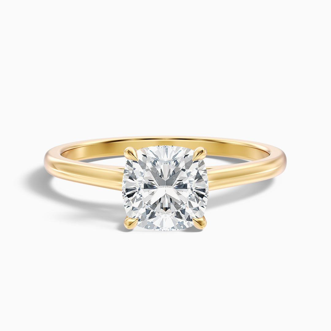 Joa 3 Carat Cushion Cut Solitaire Lab Grown Engagement Ring in 14k Rose Gold - Front View