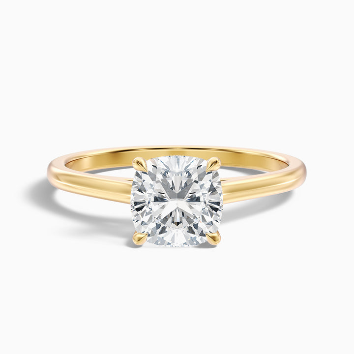 Joa 4.5 Carat Cushion Cut Solitaire Lab Grown Engagement Ring in 10k Yellow Gold - Front View