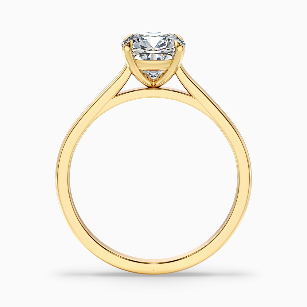 Joa 3 Carat Cushion Cut Solitaire Lab Grown Engagement Ring in 18k Yellow Gold - Side View