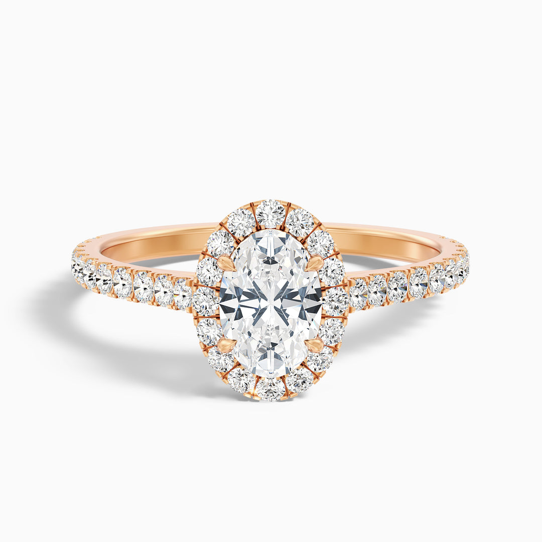 Zia 4.5 Carat Oval Halo Pave Lab Grown Engagement Ring in 14k Yellow Gold - Front View