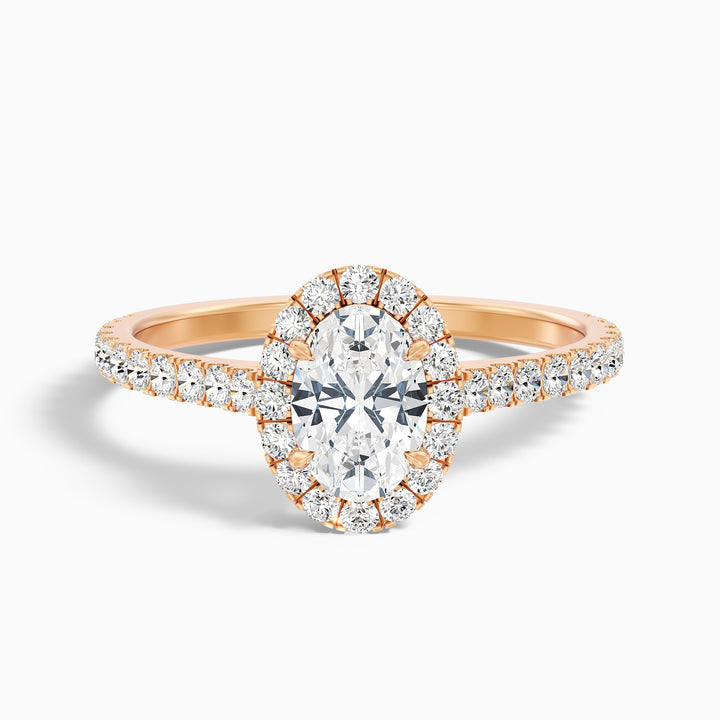 Zia 4.5 Carat Oval Halo Pave Lab Grown Engagement Ring in 18k Rose Gold - Front View