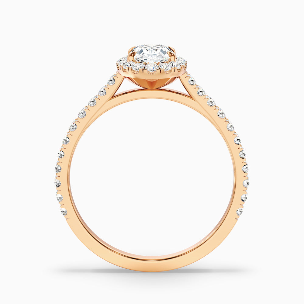 Zia 1 Carat Oval Halo Pave Lab Grown Engagement Ring in 10k Rose Gold - Side View