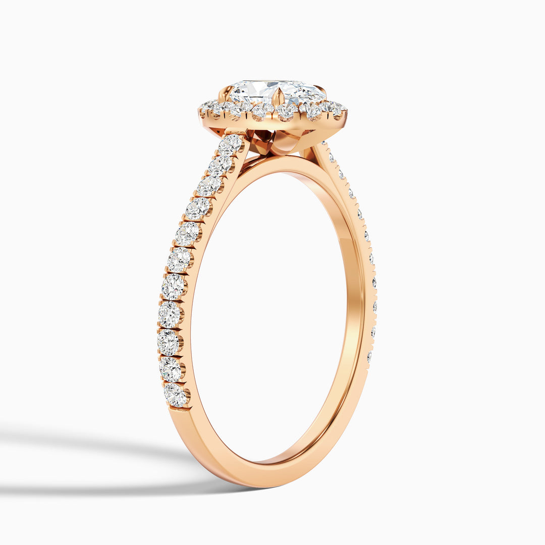 Zia 3.5 Carat Oval Halo Pave Lab Grown Engagement Ring in 10k Rose Gold - Detail View