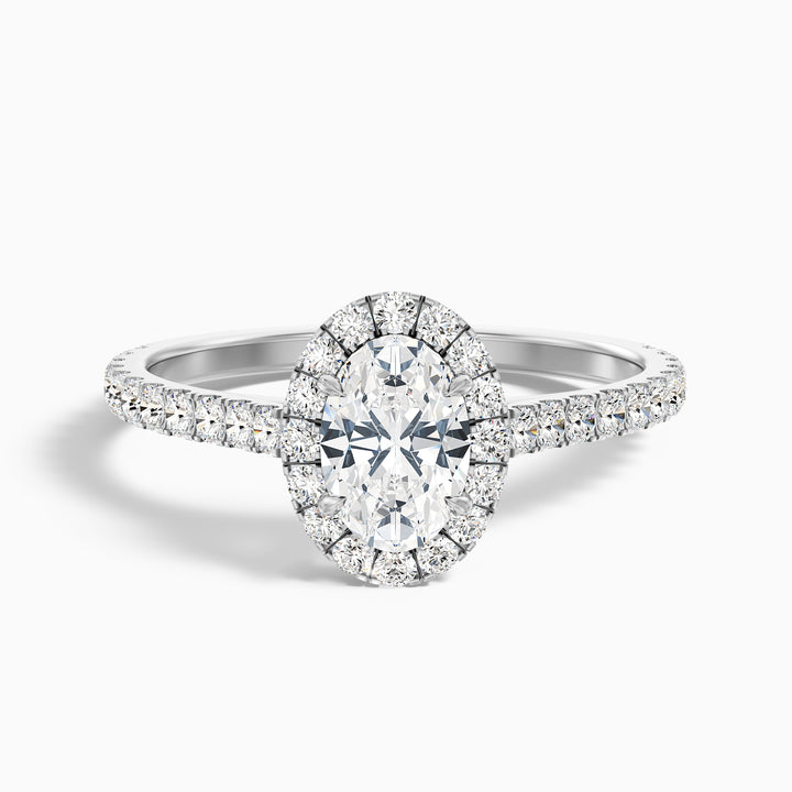 Zia 1.5 Carat Oval Halo Pave Lab Grown Engagement Ring in 10k White Gold - Front View