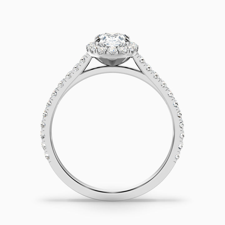 Zia 2.5 Carat Oval Halo Pave Lab Grown Engagement Ring in 14k White Gold - Side View