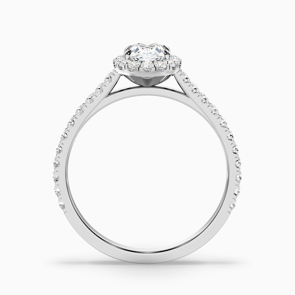 Zia 2 Carat Oval Halo Pave Lab Grown Engagement Ring in 14k White Gold - Side View